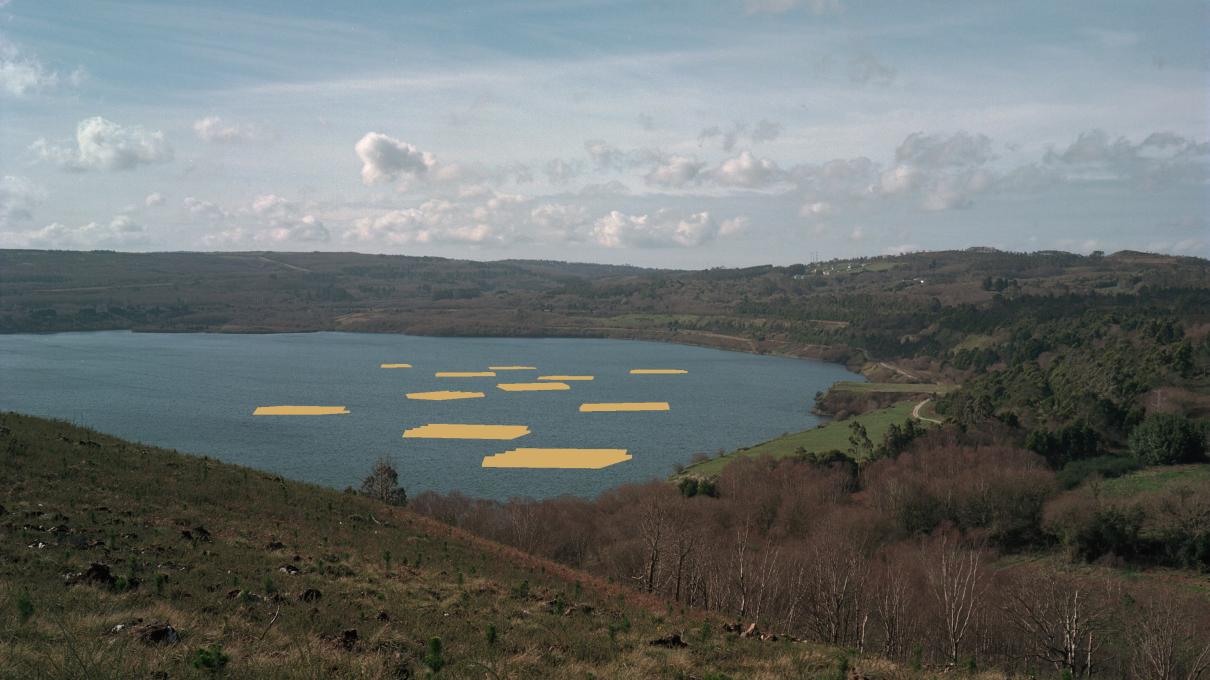 Proposed strategy for hyper-local energy production: solar rafts placed on the artificial lake formed in the former mining pit. 
